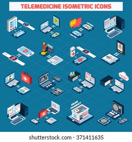 Telemedicine Isometric Icons Set With 3d Digital Health Devices Isolated Vector Illustration