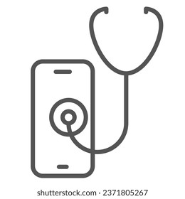 Telemedicine line icon, online therapy and telehealth sign, smartphone and stethoscope, vector