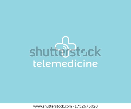 Telemedicine logo concept, isolated vector medical cross and wifi signal icon. Tele medicine technology logotype, medical digital consultation service, app. 
