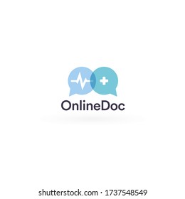 Telemedicine Logo Concept, Remote Healthcare, Online Doctor Icon. Web Doc Consultation Service, Speech Chat Medical Cross With Pulse And Medical Cross. Digital Medicine Innovation Vector Illustration.