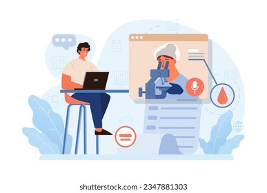 Telemedicine. Online consultation with a doctor. Remote medical treatment by videocalling on a device. Medical worker video chat. Flat vector illustration