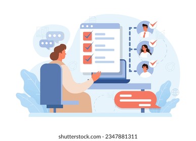 Telemedicine. Online consultation with a doctor. Remote medical treatment by videocalling on a device. Medical worker video chat. Flat vector illustration