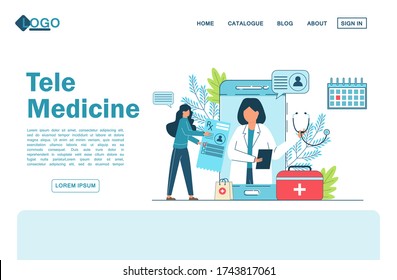 Telemedicine, Online Doctor, Medical Service Online for Patients. Vector illustration Online medical landing page. Medical Consultation by Internet with Doctor. Telemedicine concept Healthcare service