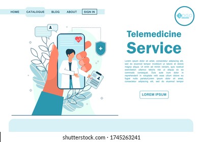 Telemedicine, Online Doctor, Medical Service Online for Patients. Vector illustration Online medical landing page. Medical Consultation by Internet with Doctor. Telemedicine concept Healthcare service