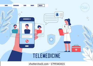 Telemedicine, Online Doctor, Medical Service Online for Patients. Vector illustration Online medical landing page. Medical Consultation by Internet with Doctor. Telemedicine concept Healthcare service