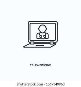 telemedicine outline icon. Simple linear element illustration. Isolated line telemedicine icon on white background. Thin stroke sign can be used for web, mobile and UI.