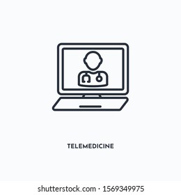 telemedicine outline icon. Simple linear element illustration. Isolated line telemedicine icon on white background. Thin stroke sign can be used for web, mobile and UI.