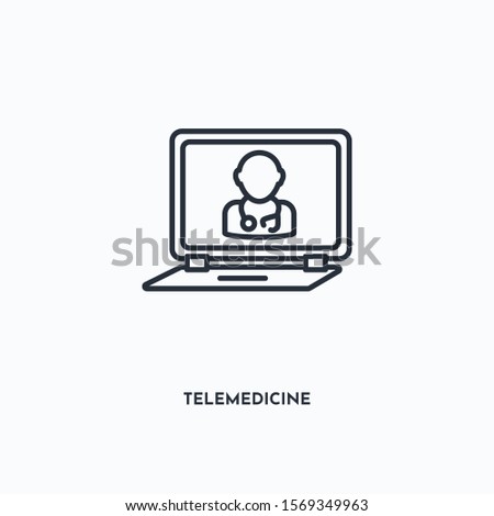 telemedicine outline icon. Simple linear element illustration. Isolated line telemedicine icon on white background. Thin stroke sign can be used for web, mobile and UI.