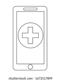Telemedicine phone icon w healthcare or medicine imagery showing medical record idea. mHealth concept with smartphone and message, vector silhouette