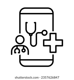 Telemedicine Smartphone, Tele Medicine Mobile Apps Icon And Logo Design, Online Treatment, Health And Medical Elements, Digital Health Care, Online Patient Check Up, Computing Devices, Phones Vector