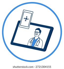 Telemedicine software interface on tablet with plain background concept as Telemedicine software interface displayed on tablet against plain background emphasizing user friendly design and seamless access to remote healthcare services; space for text or branding. in Photo Stock Concept , copy space for advertisement or banner with Photo Realistic as high Quality Detail --ar 7:2 --tile