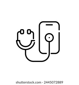 Telemedicine. Stethoscope with phone icon. Online medical consultations and virtual appointments. Vector icon