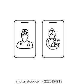 Telemedicine Or Telehealth Virtual Visit Video Visit Between Two Mobile Phones Flat Vector Icon For Healthcare Apps And Websites