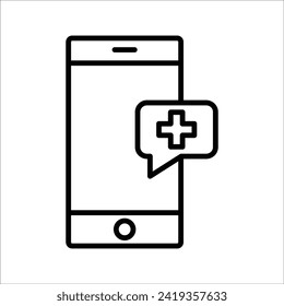 Icono de vector de línea delgada de telemedicina. Icono plano aislado en fondo blanco. Archivo EPS de trazo editable. Ilustración vectorial. Asistencia médica en línea. Mensaje de consulta médica.