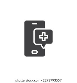 Icono vector de telemedicina. signo plano relleno para concepto móvil y diseño web. Icono de teléfono inteligente y cruz médica. Símbolo, ilustración del logotipo. Gráficos vectoriales