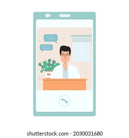 Telemedicine. Vector illustration of Online medicine. Medical consultation on the Internet with a doctor. Online Doctor, Online Medical Care for patients. Healthcare Online. Doctor by phone