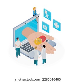 Telemedicine virtual doctor online diagnosis and medicine prescription isometric concept 3d vector illustration