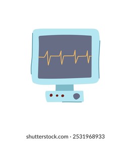 Telemetría EKG Monitor de dibujos animados. Interpretación de cables, datos de análisis, señal de telemetría de atención médica EKG Monitor Signo. Símbolo aislado Ilustración vectorial