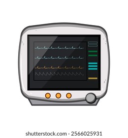 telemetry ekg monitor cartoon. portable device, leads signal, analysis interpretation telemetry ekg monitor sign. isolated symbol vector illustration