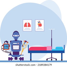 Robots teleoperados Concepto, tanto con palos para caminar como diseño de iconos vectoriales de máquina ecg, símbolo de medicina robótica, signo de escena de salud, trabajos de inteligencia artificial de innovación en población clínica moderna