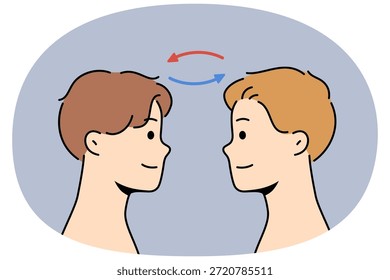 Troca telepática entre dois homens pelo conceito de leitura da mente à distância e sincronização mental. Caras com habilidades telepáticas graças a habilidades sobrenaturais olham uns para os outros