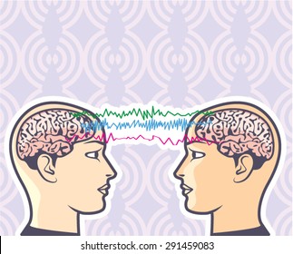 Telepathy Between Human Brains via Brainwaves Vector Illustration