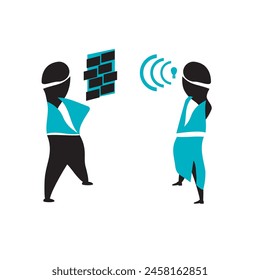 Telepathy concept. Girl sending an idea and it's not being received. Not understood. Blocked. Useful at work, home, school, or social relationship. Not relating idea. Vector illustration.