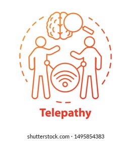 Telepathy Concept Icon. Mind Reading, Thought Transference Idea Thin Line Illustration. Supernatural Psychic Powers. Brain With Magnifying Glass And People Vector Isolated Outline Drawing