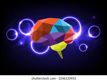 Telepatía y electricidad del cerebro del polígono. Fondo de la ola de comunicación. Resumen de pensamiento creativo concepto vector gráfico