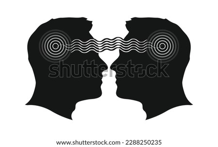 Telepathy, hypothetical transmission of thoughts between individuals through the use of the human brain and could be used as a form of therapy to help regulate brain, vector illustration