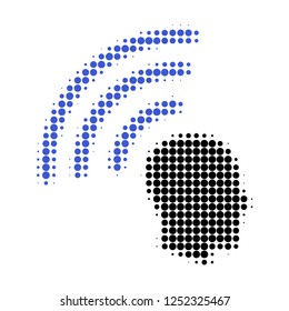Telepathy waves halftone dotted icon. Halftone array contains circle points. Vector illustration of telepathy waves icon on a white background.