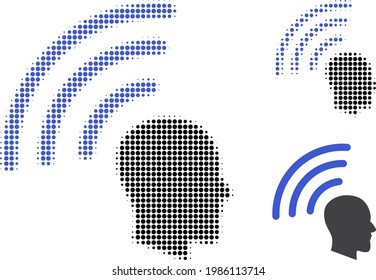 Icono de punto medio de ondas de telematía. La matriz de semitono contiene puntos redondos. Icono de ondas de telepatía en un fondo blanco.