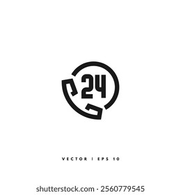 Telephone 24 Hours Icon. Editable Stroke