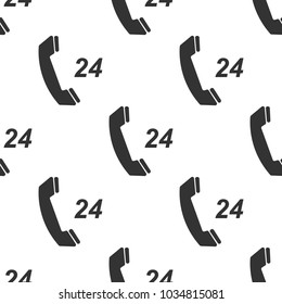 Telephone 24 hours support icon seamless pattern on white background. All-day customer support call-center. Flat design. Vector Illustration