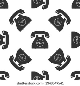 Telephone 24 hours support icon isolated seamless pattern on white background. All-day customer support call-center. Full service 24 hour. Open 24 hours a day and 7 days a week. Vector Illustration