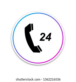 Telephone 24 hours support icon isolated on white background. All-day customer support call-center. Circle white button. Vector Illustration