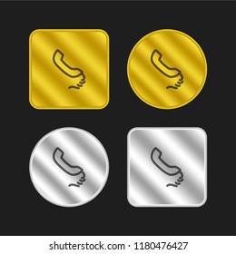 Telephone auricular hand drawn outline gold and silver metallic coin logo icon design