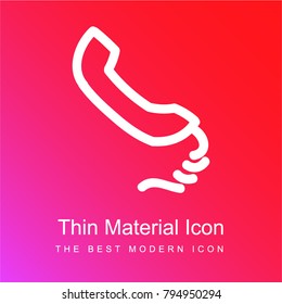 Telephone auricular hand drawn outline red and pink gradient material white icon minimal design