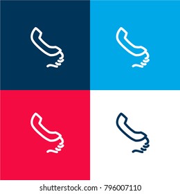 Telephone auricular hand drawn outline four color material and minimal icon logo set in red and blue