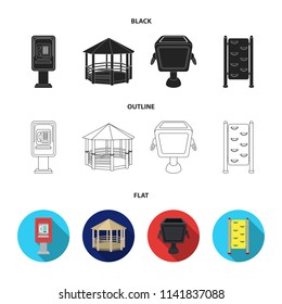 Telephone automatic, gazebo, garbage can, wall for children. Park set collection icons in black,flat,outline style vector symbol stock illustration web.