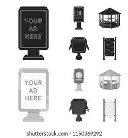 Telephone automatic, gazebo, garbage can, wall for children. Park set collection icons in black,monochrome style vector symbol stock illustration web.
