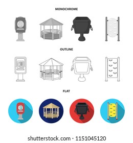 Telephone automatic, gazebo, garbage can, wall for children. Park set collection icons in flat,outline,monochrome style vector symbol stock illustration web.