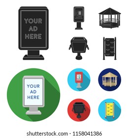 Telephone automatic, gazebo, garbage can, wall for children. Park set collection icons in black,flat style vector symbol stock illustration web.