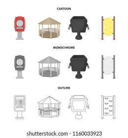 Telephone automatic, gazebo, garbage can, wall for children. Park set collection icons in cartoon,outline,monochrome style vector symbol stock illustration web.