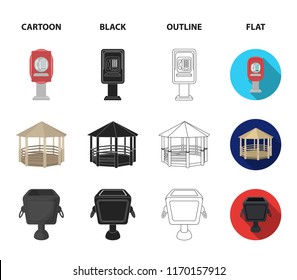 Telephone automatic, gazebo, garbage can, wall for children. Park set collection icons in cartoon,black,outline,flat style vector symbol stock illustration web.