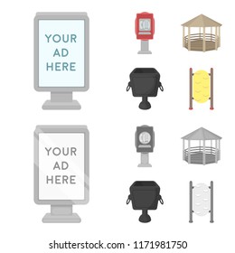 Telephone automatic, gazebo, garbage can, wall for children. Park set collection icons in cartoon,monochrome style vector symbol stock illustration web.