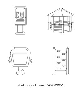 Telephone automatic, gazebo, garbage can, wall for children. Park set collection icons in outline style vector symbol stock illustration web.