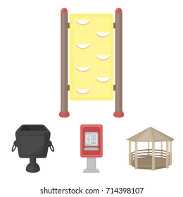 Telephone automatic, gazebo, garbage can, wall for children. Park set collection icons in cartoon style vector symbol stock illustration web.