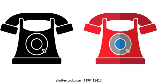 telephone  black icon,  and  telephone  
flat design icon 