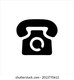 Icono de vector negro del teléfono sobre fondo blanco.